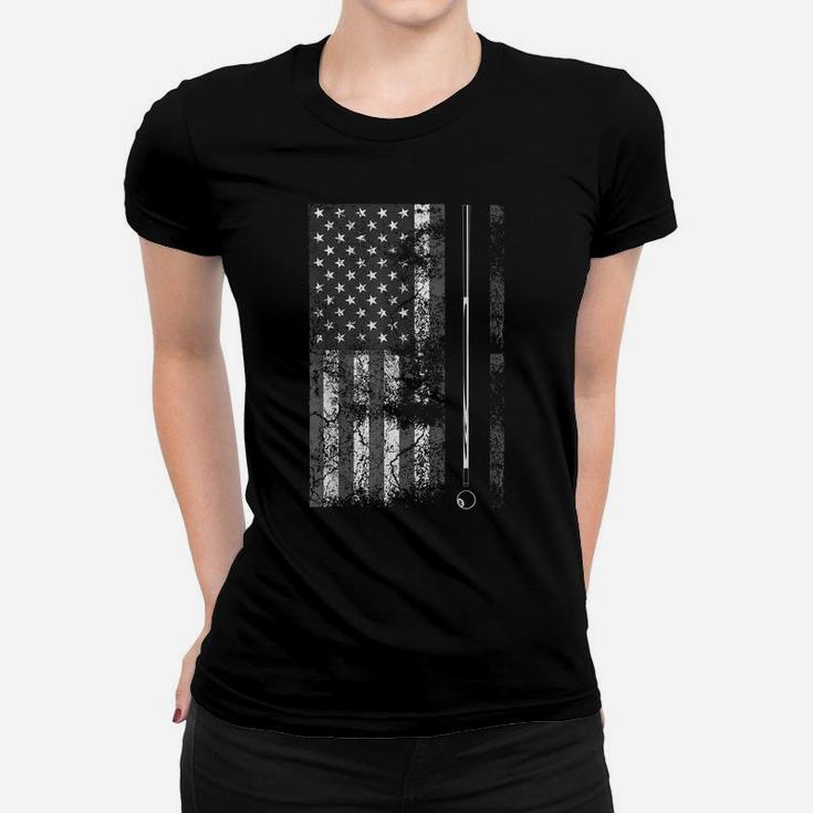 American Flag Billiard Stick Cute Table Game Funny Usa Gift Women T-shirt