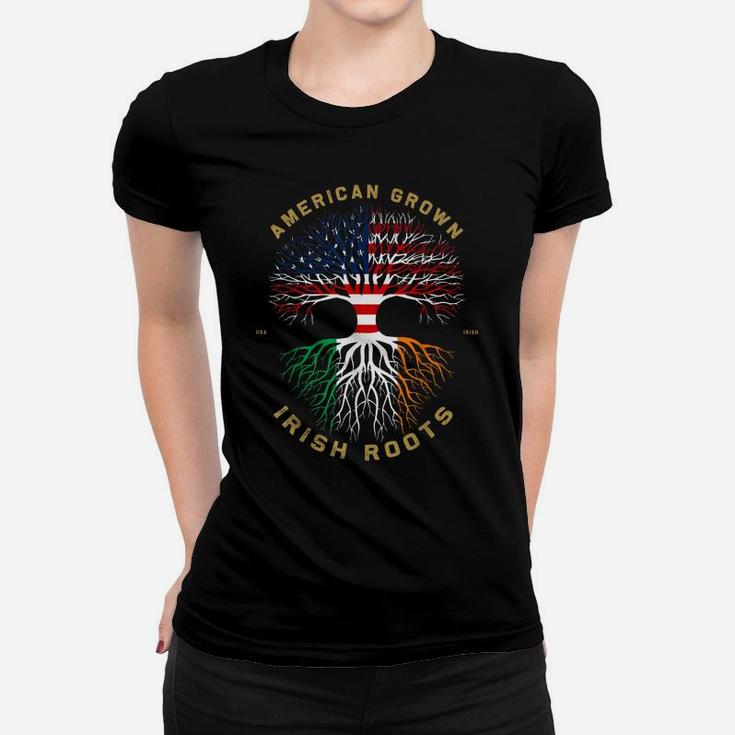 American Grown With Irish Roots Tree Usa Flag Unique Gifts Women T-shirt