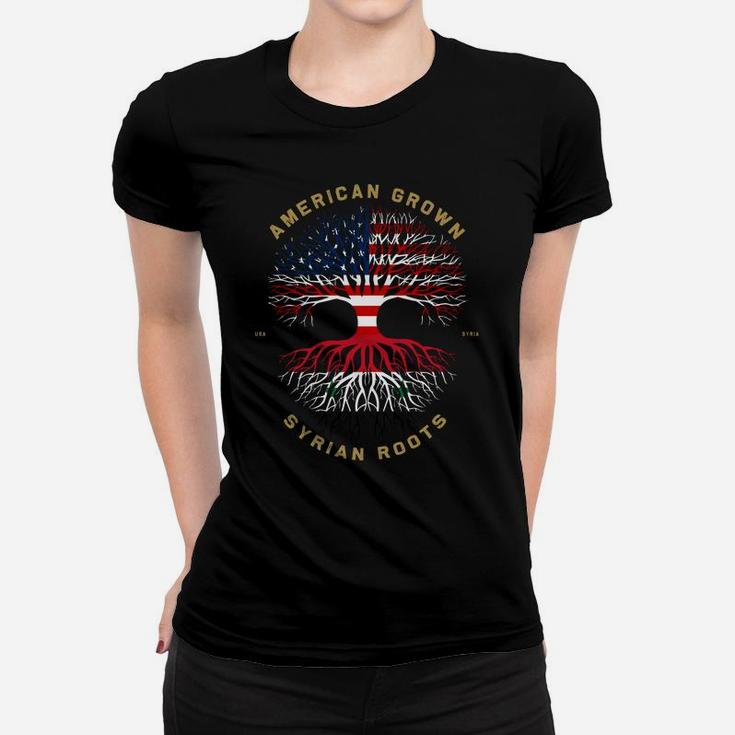 American Grown With Syrian Roots Tree Usa Flag Unique Gifts Sweatshirt Women T-shirt