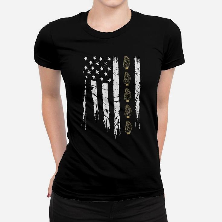 American Mushroom Hunter T Shirt With Morels In Usa Flag Women T-shirt
