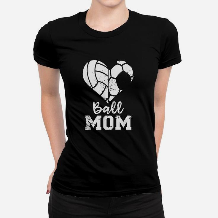 Ball Mom Heart Funny Soccer Volleyball Mom Women T-shirt