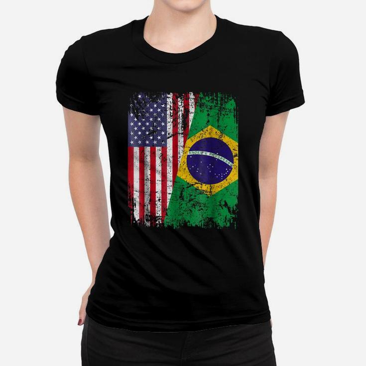 Brazilian Roots Tshirt | Half American Flag | Brazil Shirt Women T-shirt