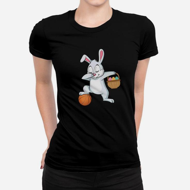 Bunny Rabbit Easter Eggs Dabbing Playing Basketball Women T-shirt