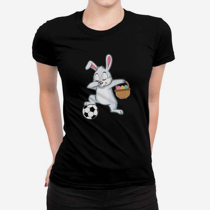 Bunny Rabbit With Easter Eggs Dabbing Playing Soccer Women T-shirt