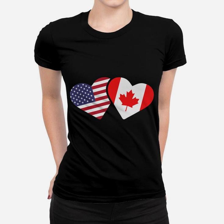 Canada Usa Flag T Shirt Heart Canadian Americans Love Cute Women T-shirt