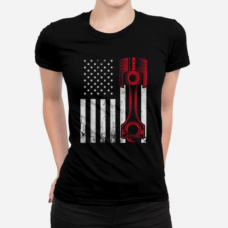 Car Enthusiast - American Flag Piston Muscle Car Gift Women T-shirt