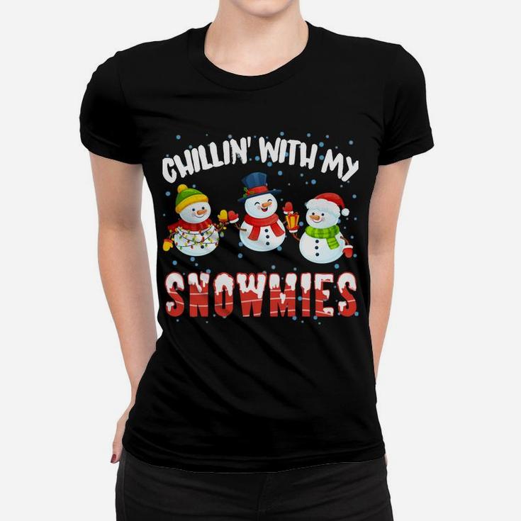 Chillin' With My Snowmies Christmas Snowman Santa Hat Sweatshirt Women T-shirt