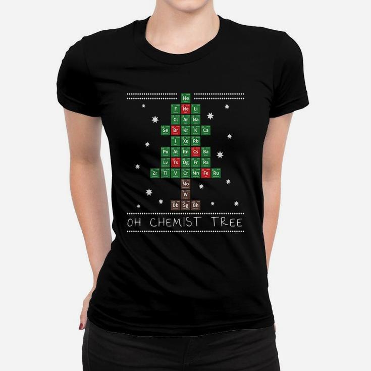 Christmas Chemistry Science Periodic Table Chemist Tree Women T-shirt