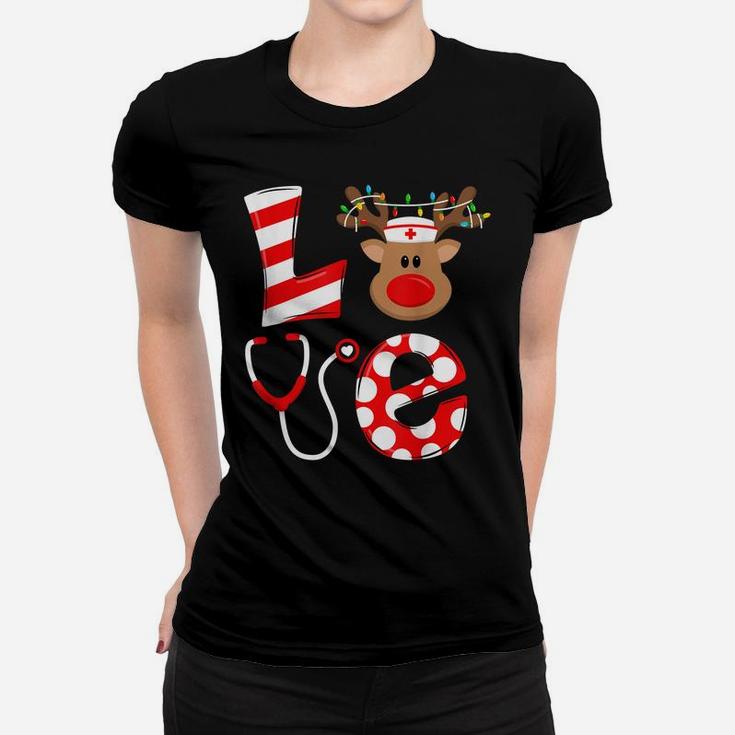 Christmas Nurse Love Nicu Rn Er Santa Reindeer Nurse Hat Elf Women T-shirt