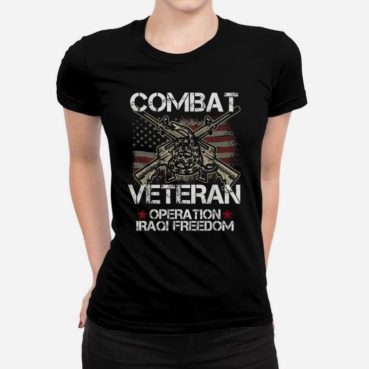 Combat Veteran Iraqi Freedom Military Usa American Flag Gift Women T-shirt