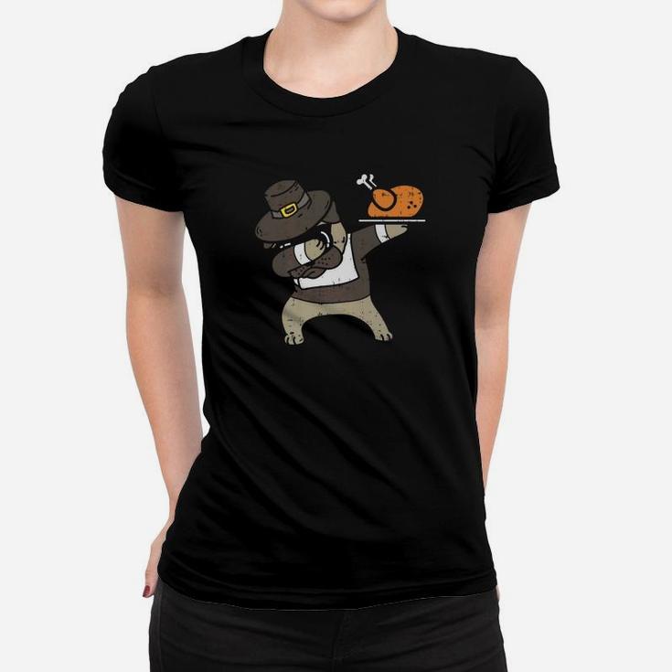 Dabbing Pug Pilgrim Thankgiving Dog Dance Turkey Day Women T-shirt