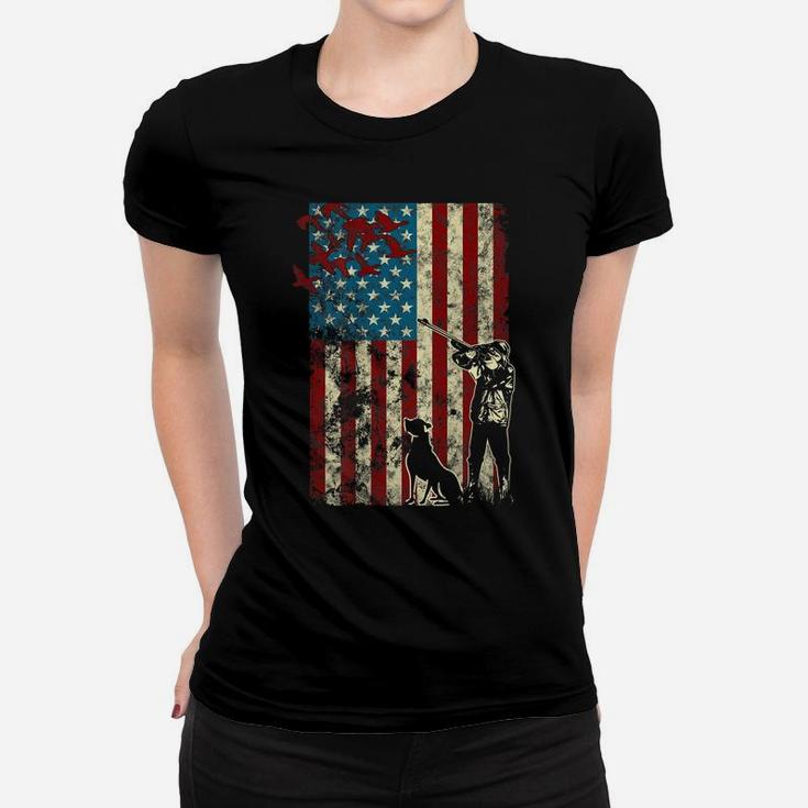 Duck Hunting Distressed Patriotic American Flag Gift Hunters Women T-shirt