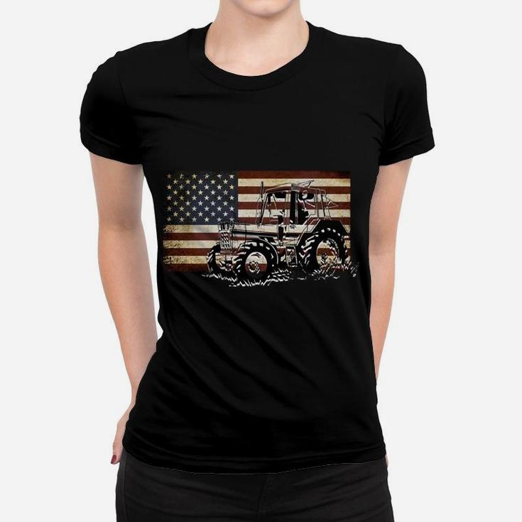Farm Tractor Usa Flag Patriotic Vintage Farmer Farming Gift Sweatshirt Women T-shirt