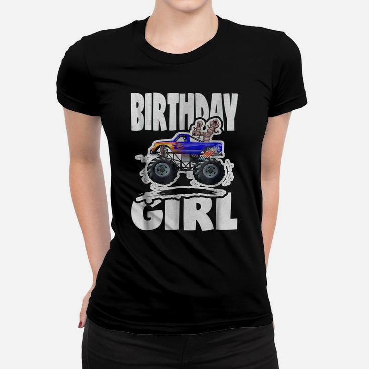 Fourth Birthday Girl Big Monster Truck & Creepy 4 Women T-shirt