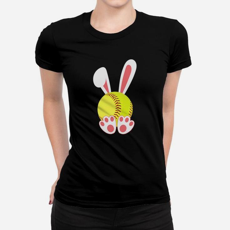 Funny Softball Bunny Girls Easter Bunny Ears Women T-shirt