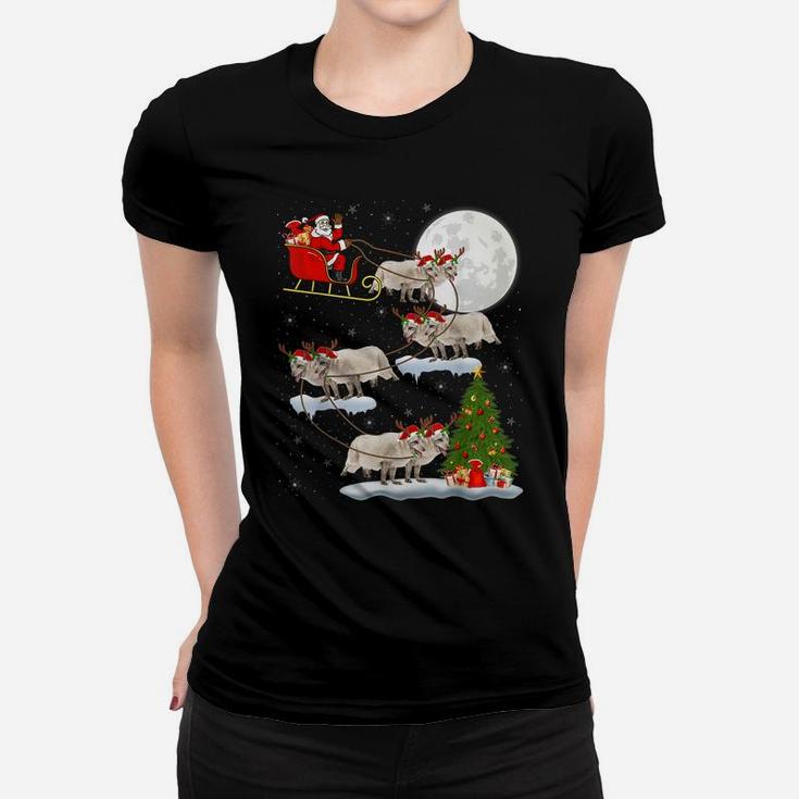 Funny Xmas Lighting Tree Santa Riding Arctic Fox Christmas Women T-shirt