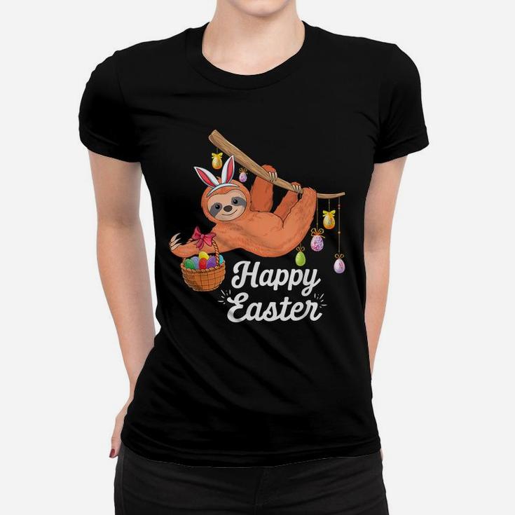 Happy Cute Sloth With Bunny Ears Egg Hunting Easter Sloth Women T-shirt