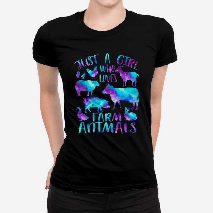 Just A Girl Who Loves Farm Animals - Galaxy Cows Pigs Goats Women T-shirt