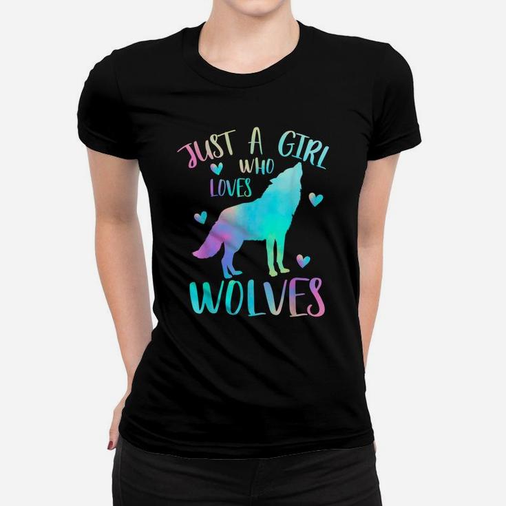 Just A Girl Who Loves Wolves Watercolor Cute Wolf Lover Gift Women T-shirt