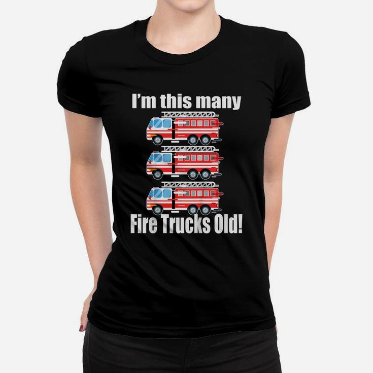 Kids 3Rd Birthday Shirt Boy I'm This Many Fire Trucks Old Gift Women T-shirt