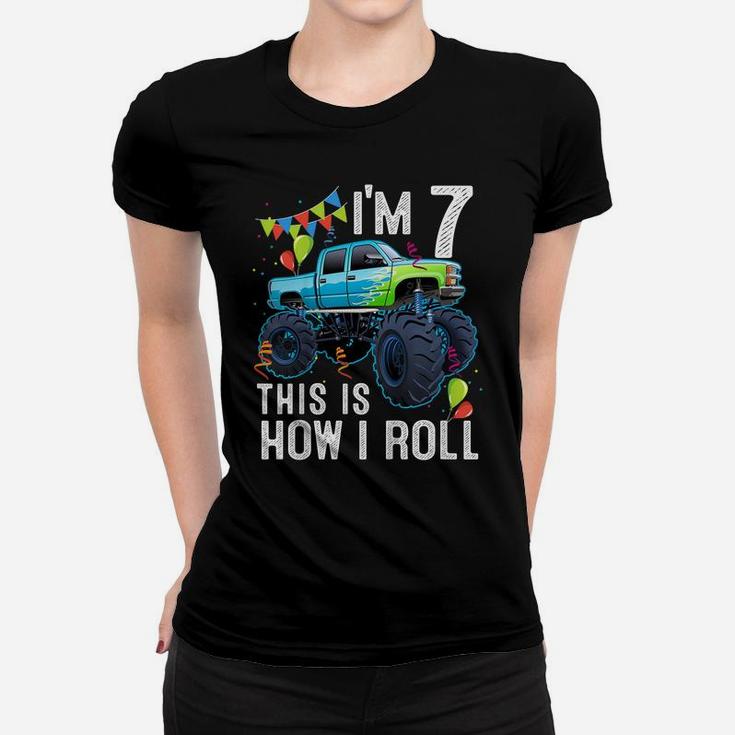 Kids 7 Year Old Shirt 7Th Birthday Boy Kid Monster Truck Car Women T-shirt