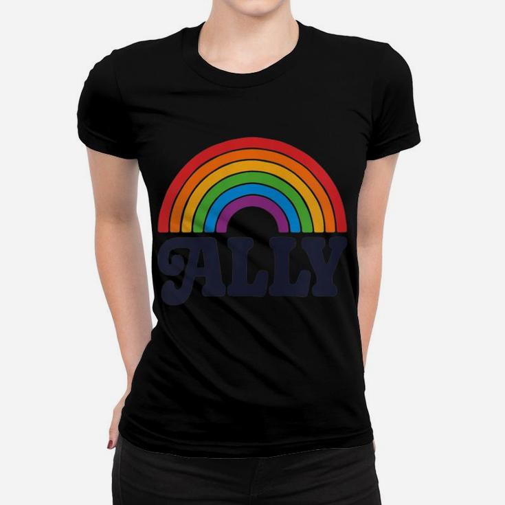 LGBTQ Ally Pocket Retro Vintage Gay Pride LGBT Rainbow Flag Women T-shirt