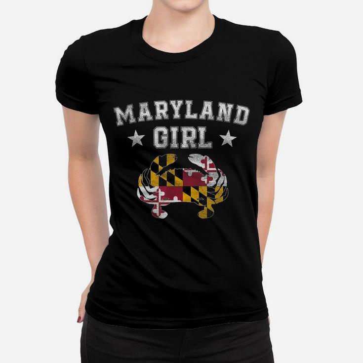 Maryland Girl Flag Blue Crab T Shirt - State Pride Retro Tee Women T-shirt
