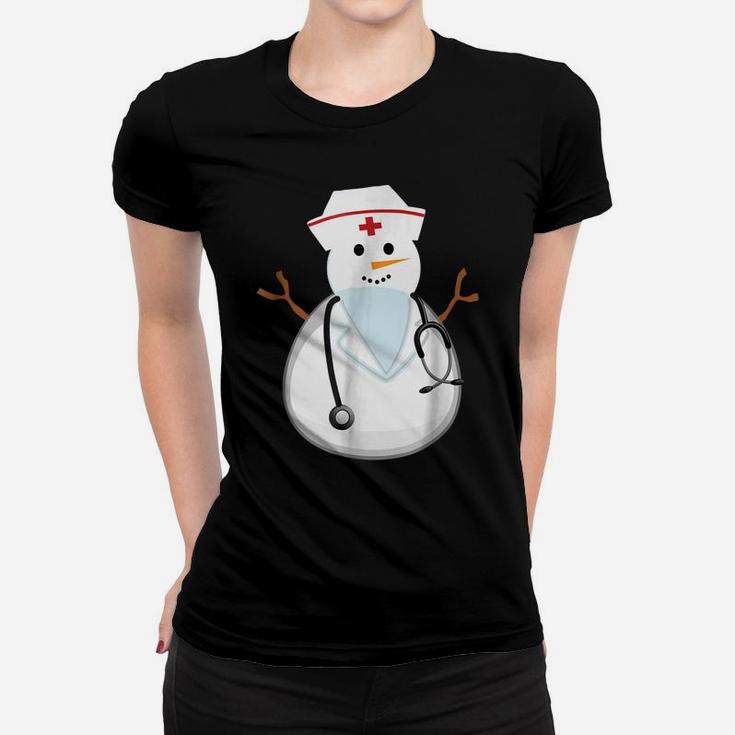 Medical Scrub Top Nurse's Hat Wearing Snowman  Gift Women T-shirt