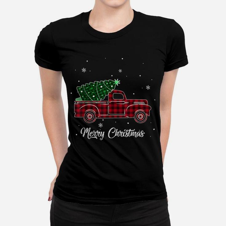 Merry Christmas Buffalo Truck Tree Red Plaid For Men Women Women T-shirt
