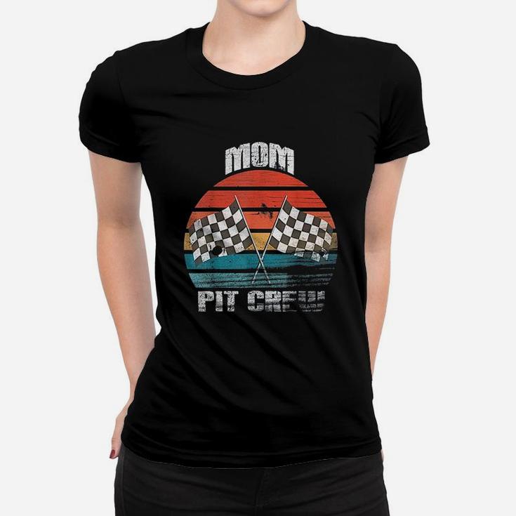 Mom Pit Crew Race Car Chekered Flag Vintage Racing Party Women T-shirt