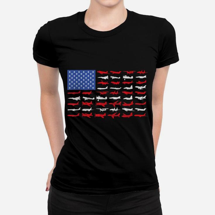 Pilot Airplane American Flag Plane Aviation Women T-shirt