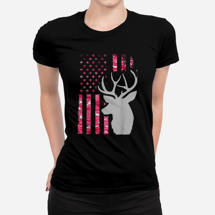Pink Camo American Flag Camouflage Buck Hunting Shirt Women Women T-shirt