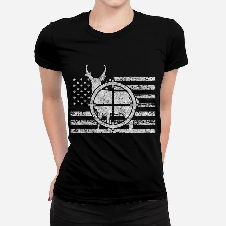 Pronghorn Hunter American Flag Patriotic Hunting Women T-shirt