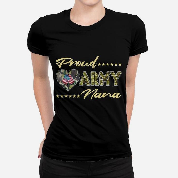 Proud Army Nana Us Flag Dog Tag Military Grandma Family Gift Women T-shirt