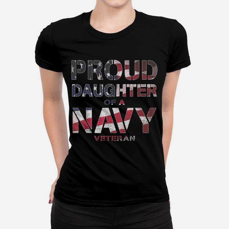 Proud Daughter Retired United States Veteran Navy Usa Flag Women T-shirt