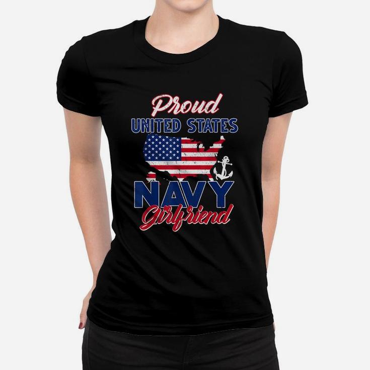 Proud Navy Girlfriend Us Flag Family S Army Military Women T-shirt