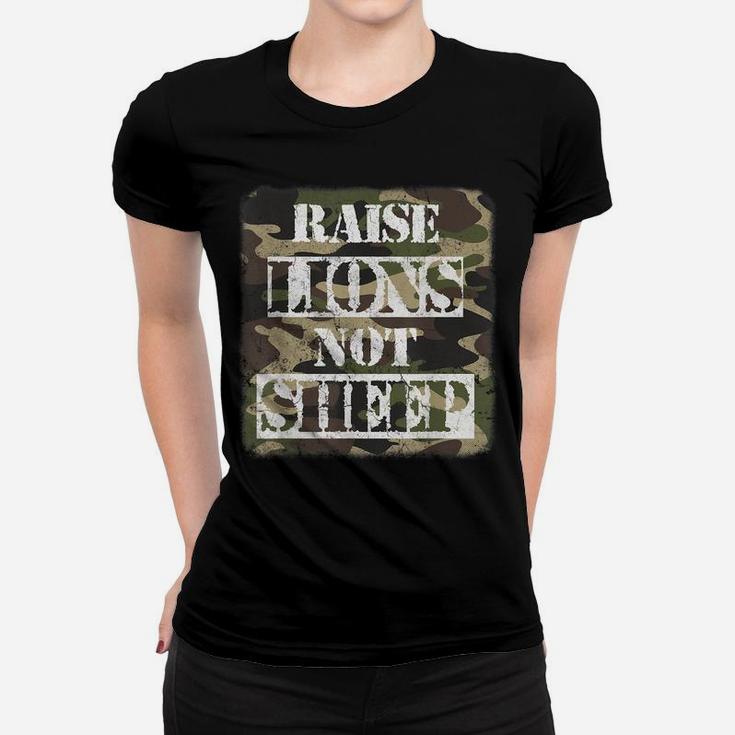 Raise Lions Not Sheep, American Patriot Camo, Patriotic Lion Women T-shirt