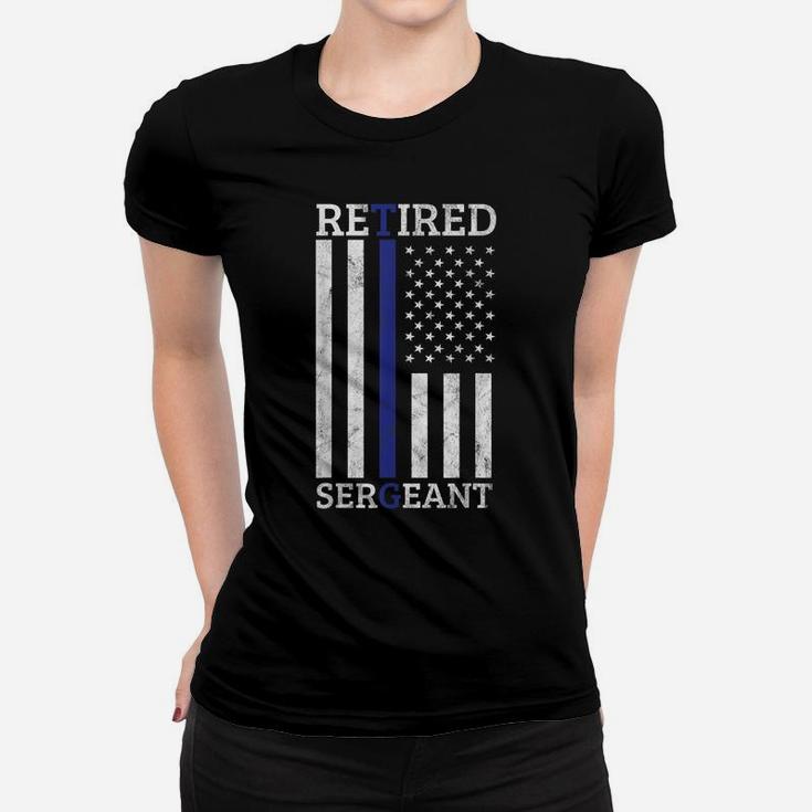 Retired Sergeant Police Thin Blue Line American Flag Women T-shirt