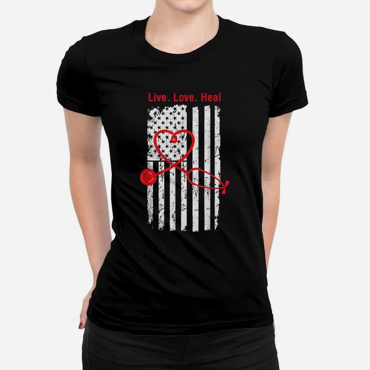 Rn Lvn Cna Nurse Us American Flag Cool Nursing Graduate Gift Women T-shirt