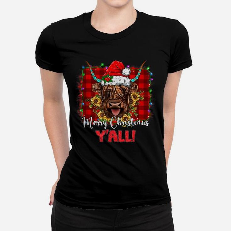 Scottish Hairy Cow Mom Heifer Merry Christmas Y'all Xmas Women T-shirt