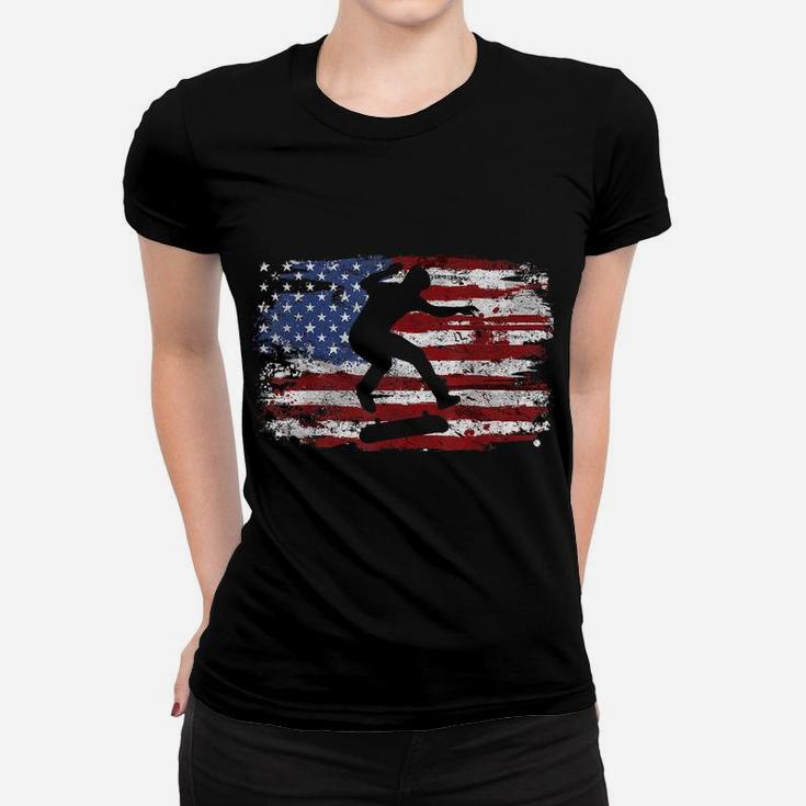Skateboard Vintage Usa Flag Women T-shirt