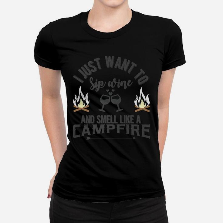 Smell Like A Campfire Sip Wine Cute Women Camping Tee Women T-shirt