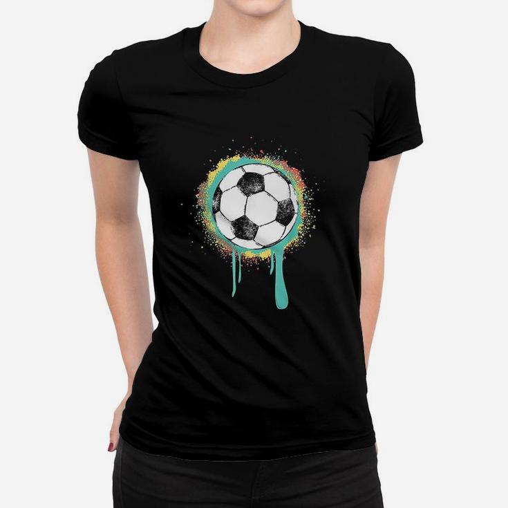Soccer Ball With Vintage Retro Graffiti Paint Design Graphic Women T-shirt