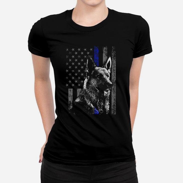 Thin Blue Line Flag K9 Shirt German Shepherd Police Dog Gift Women T-shirt