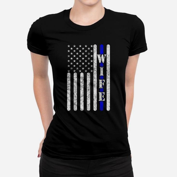 Thin Blue Line T Shirt Police Wife Vintage American Flag Women T-shirt