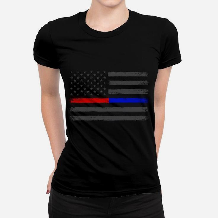 Thin Red Blue Line Flag Support Firefighter Police Patriotic Sweatshirt Women T-shirt