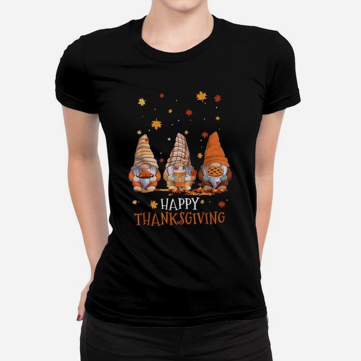 Three Gnomes Happy Thanksgiving Autumn Fall Pumpkin Spice Women T-shirt