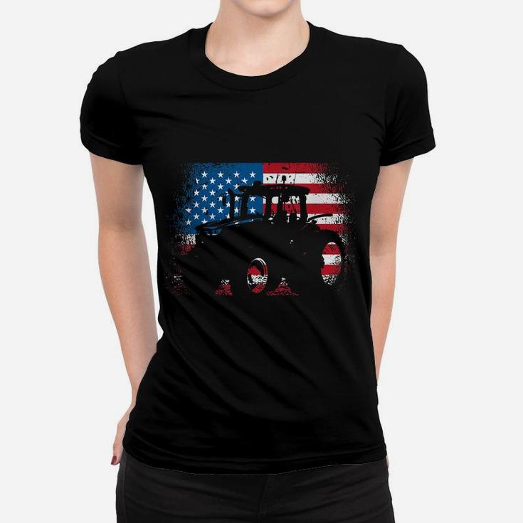 Tractor Usa Flag Design For Patriotic Farmer Women T-shirt
