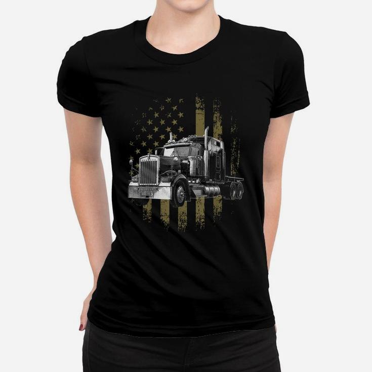 Trucker American Flag Big Rig Semi-Trailer Truck Driver Gift Women T-shirt