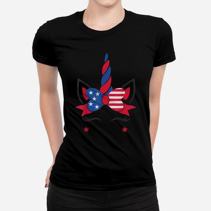 Unicorn Funny Cute American Flag 4Th Of July Gift Women T-shirt
